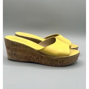 J. McLaughlin Women's Size 8.5 Yellow Leather Cork Wedge Slip-on Sandals Mules